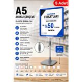 5 Adet - A5 Ayaklı Çerçeve Seti Plastik Ördek Ayak Teleskopik Borulu Fiyat Etiketliği Yönlendirme Levhası Menü Panosu Mavi