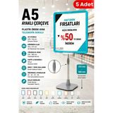 5 Adet - A5 Ayaklı Çerçeve Seti Plastik Ördek Ayak Teleskopik Borulu Fiyat Etiketliği Yönlendirme Levhası Menü Panosu Turkuaz