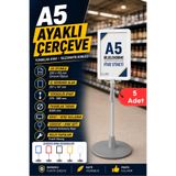 5 Adet - A5 Ayaklı Menü Ve Fiyat Bilgi Standı Yuvarlak Tabanlı Teleskopik Çerçeve Etiketlik Beyaz