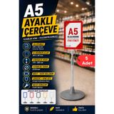 5 Adet - A5 Ayaklı Menü Ve Fiyat Bilgi Standı Yuvarlak Tabanlı Teleskopik Çerçeve Etiketlik Kırmızı