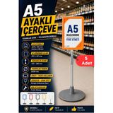 5 Adet - A5 Ayaklı Menü Ve Fiyat Bilgi Standı Yuvarlak Tabanlı Teleskopik Çerçeve Etiketlik Turuncu