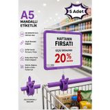 5 Adet - A5 Mandallı Etiketlik | Fiyatlık Sepet Raf Askılık Fiyat Etiketi Çerçeveli Market Mağaza Mor
