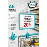 5 Adet - A5 Mandallı Etiketlik | Fiyatlık Sepet Raf Askılık Fiyat Etiketi Çerçeveli Market Mağaza Turkuaz