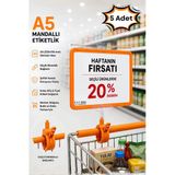 5 Adet - A5 Mandallı Etiketlik | Fiyatlık Sepet Raf Askılık Fiyat Etiketi Çerçeveli Market Mağaza Turuncu