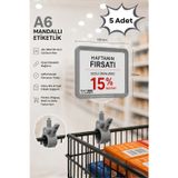 5 Adet - A6 Fiyatlık Mandallı Etiketlik | Sepet Raf Askılık Fiyat Etiketi Çerçeveli Market Mağaza Gri