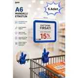 5 Adet - A6 Fiyatlık Mandallı Etiketlik | Sepet Raf Askılık Fiyat Etiketi Çerçeveli Market Mağaza Mavi