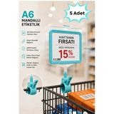 5 Adet - A6 Fiyatlık Mandallı Etiketlik | Sepet Raf Askılık Fiyat Etiketi Çerçeveli Market Mağaza Turkuaz