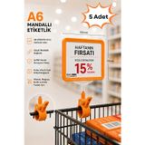 5 Adet - A6 Fiyatlık Mandallı Etiketlik | Sepet Raf Askılık Fiyat Etiketi Çerçeveli Market Mağaza Turuncu