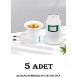 5 Adet Aç - Kapa Anahtarlı E27 Duylu Fiş, E27 Ampul ve Gece Lambası Takılabilir Anahtarlı Fişli Duy - Beyaz