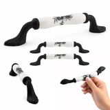 (5 Adet) Ahenk Beyaz Porselen Siyah Kulp 128 Mm 12.8 Cm Mobilya Çekmece Dolab Dolap Kapak Kulb Kulpu