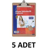 5 Adet Ahşap Sekreterlik (Sıkıştırmalı - Klipsli) Dosya A4 - Kahverengi