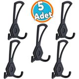 5 Adet Askı Dolap Askılık Askılığı Banyo Mutfak Askısı Duvar Kapı Arkası Elbise Vestiyer Siyah - 1