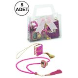 5 Adet Çantalı Mevlüt Hediyelik - Zikirmatik Tesbih Mini Kuranı Kerim Seti - Fuşya