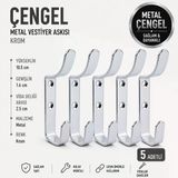 (5 Adet) Çengel Metal Portmanto Vestiyer Duvar Dolap Elbise Askısı Krom Mobilya Askılığı Aparatı