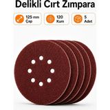 (5 Adet) Delikli 125 mm Cırt Zımpara 120 Kum Kaporta Duvar Metal Mobilya Cila Parlatma Zımparalam - Standart - Çok Renkli