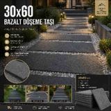 5 Adet Doğal Siyah Bazalt Adım Taşı 30X60 cm 5’li Set | Bahçe Yolu Peyzaj Taşı