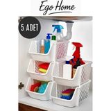 5 Adet Düzenleyici, Dolap İçi, Lavabo Altı, Buzdolabı İçi Banyo Organizeri Katlı Organizer Beyaz