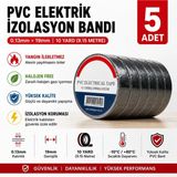 5 Adet Elektrik Izolasyon Bandı Siyah 10 Yarda (9.15 Metre) 19 mm Halojen Free Pvc Izole Bant