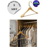 5 Adet Ev Tipi Masif Ahşap 44 cm Gold Kanca Ceket Askısı Takım Elbise Askısı Kıyafet Askısı