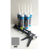 5 Adet Gri Silikonize Mastik / Çekomastik (5X500 Gr.) + Silikon Tabancası