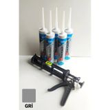 5 Adet Gri Silikonize Mastik Çekomastik + Silikon Tabancası Gri Gri