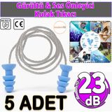 🔇5 Adet Gürültü Önleyici Yüzme Uyku Seyahat Tıkaç 23 Db Yıkanabilir Kulak Tıkacı Ipli Su Geçirmez - Standart - Mavi