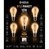 (5 Adet) Heka 10W Günışığı (3000K) E27 Duylu Dim Edilebilir Led Rustik Ampul