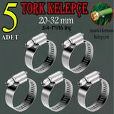 [5 Adet] Hortum Kelepçesi Tork Ayarlı 20X32 Mm Paslanmaz Çelik Boru Metal Kelepçe Ayarlanabilir Klips