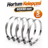 [5 Adet] Hortum Kelepçesi Tork Ayarlı 60X80 Mm Paslanmaz Çelik Boru Metal Kelepçe Ayarlanabilir Klips