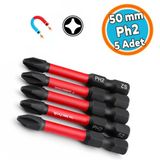 5 Adet İmpact Bits Uç 50 Mm Ph2 Tayvan Çeliği Mıknatıslı Yıldız Uç Manyetik 1/4" Matkap Ucu 5 Cm