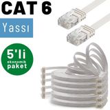 5 Adet Irenıs Cat6 Kablo Yassı Ethernet Network Lan Ağ Kablosu 2 Metre-beyaz