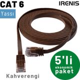 5 Adet Irenıs Cat6 Kablo Yassı Ethernet Network Lan Ağ Kablosu 2 Metre-kahverengi