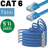 5 Adet Irenıs Cat6 Kablo Yassı Ethernet Network Lan Ağ Kablosu 25cm-mavi