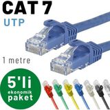 5 adet IRENIS CAT7 Kablo Ethernet Network İnternet LAN Kablosu 1 Metre Mavi