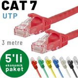 5 adet IRENIS CAT7 Kablo Ethernet Network İnternet LAN Kablosu 3 Metre Kırmızı