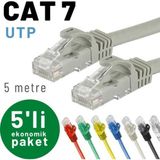 5 adet IRENIS CAT7 Kablo Ethernet Network İnternet LAN Kablosu 5 Metre Gri