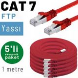 5 Adet Irenıs Cat7 Kablo Yassi Ftp Ethernet Network Lan Kablosu 1 Metre Kirmizi