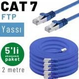 5 Adet Irenıs Cat7 Kablo Yassi Ftp Ethernet Network Lan Kablosu 2 Metre Mavi