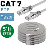 5 Adet Irenıs Cat7 Kablo Yassi Ftp Ethernet Network Lan Kablosu 3 Metre Gri