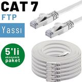 5 Adet Irenıs Cat7 Kablo Yassi Ftp Ethernet Network Lan Kablosu 5 Metre Beyaz