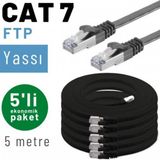 5 Adet Irenıs Cat7 Kablo Yassi Ftp Ethernet Network Lan Kablosu 5 Metre Siyah
