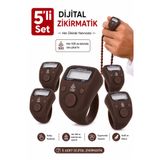 5 Adet Işıklı Parmak Zikirmatik Yüzük - LED Aydınlatmalı Dijital Sayaç 5li Ekonomik Set - Kahverengi