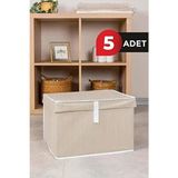 5 Adet - Kapaklı Çok Amaçlı ( Çamaşır-Saklama-Düzenleme Vb.) Hurç, Kutu Mini 40X30X26 - Kahverengi - 40 x 30