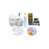 5 Adet Karton Maske , Akrilik Boya , Resim Fırçası, Resim Paleti , Lastikli Misina , Eğitici Boyama