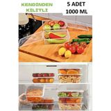 5 Adet Kendinden Kapaklı Erzak Saklama Kabı 1 Lt Kapaklı Kilitli Dondurucuya Uygun