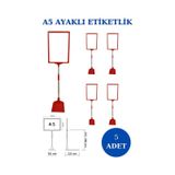 5 Adet Kırmızı A5 Ayaklı Sepet Etiketi Çerçeveli Etiketlik Kırmızı