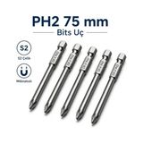 (5 Adet) Manyetik S2 Çelik 75 mm 7.5 cm Ph2 Bits Uç Tornavida Matkap Vidalama Manyetik Vidalama Ucu - Çok Renkli