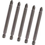 (5 Adet) Manyetik Uzun Bits Bit Ucu Yıldız Tornavida Uç Derin Vidalama Için Ph2 100 mm Çelik Cr-V Uç - Gri