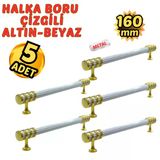 5 Adet Metal Halka Çizgili Mobilya Çekmece Dolap Kulpu Altın-Beyaz 160mm