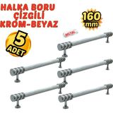 5 Adet Metal Halka Çizgili Mobilya Çekmece Dolap Kulpu Krom-Beyaz 160 mm - Krom - Beyaz